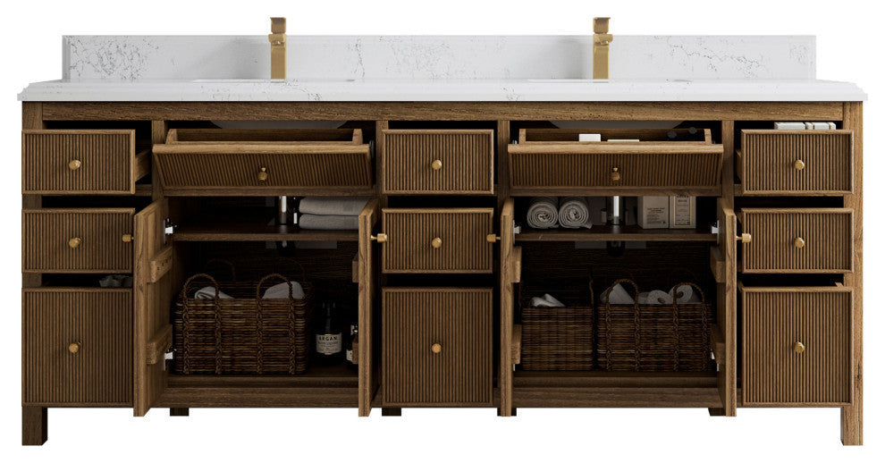 Sonoma Teak 84 Double Sink Bath Vanity in Dark Natural with 1.5" Empira Quartz