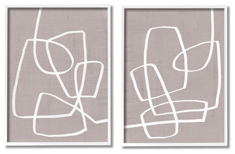Abstract Busy Line Minimal Boho Design Brown White,2pc, each 16 x 20