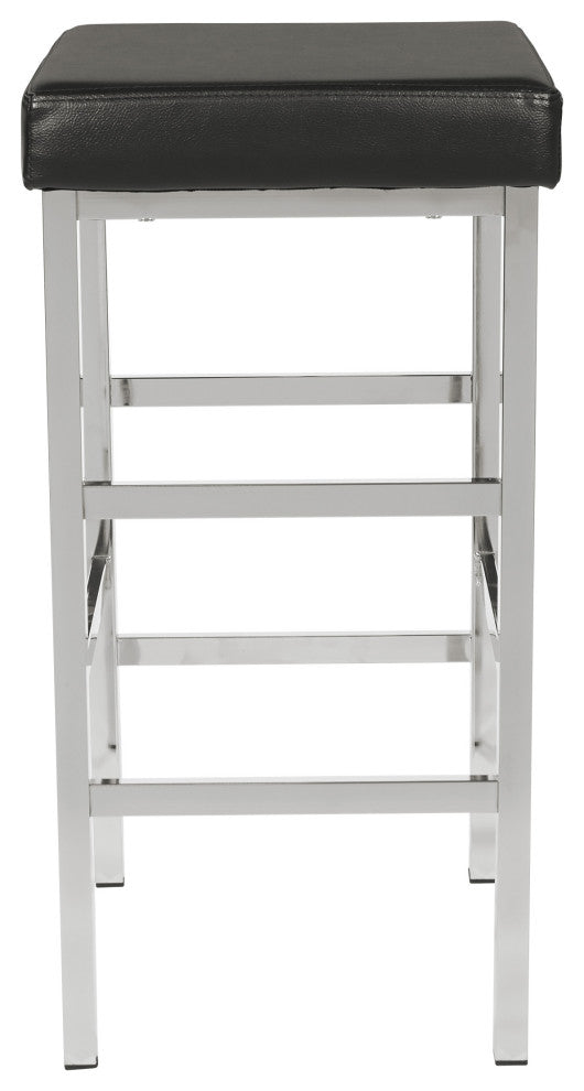 30" Chrome Backless Stool, Black Vinyl