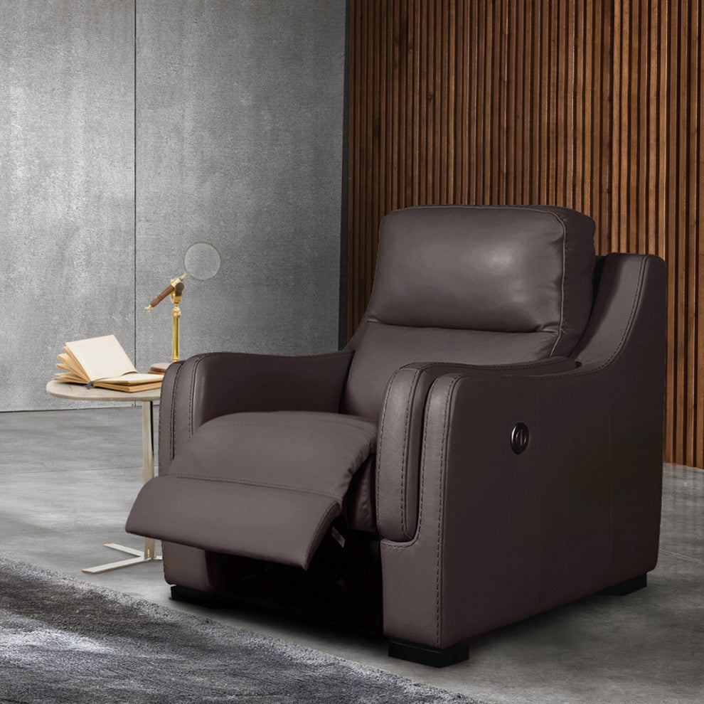 Hanna Geniune Leather Power Recliner, Snow