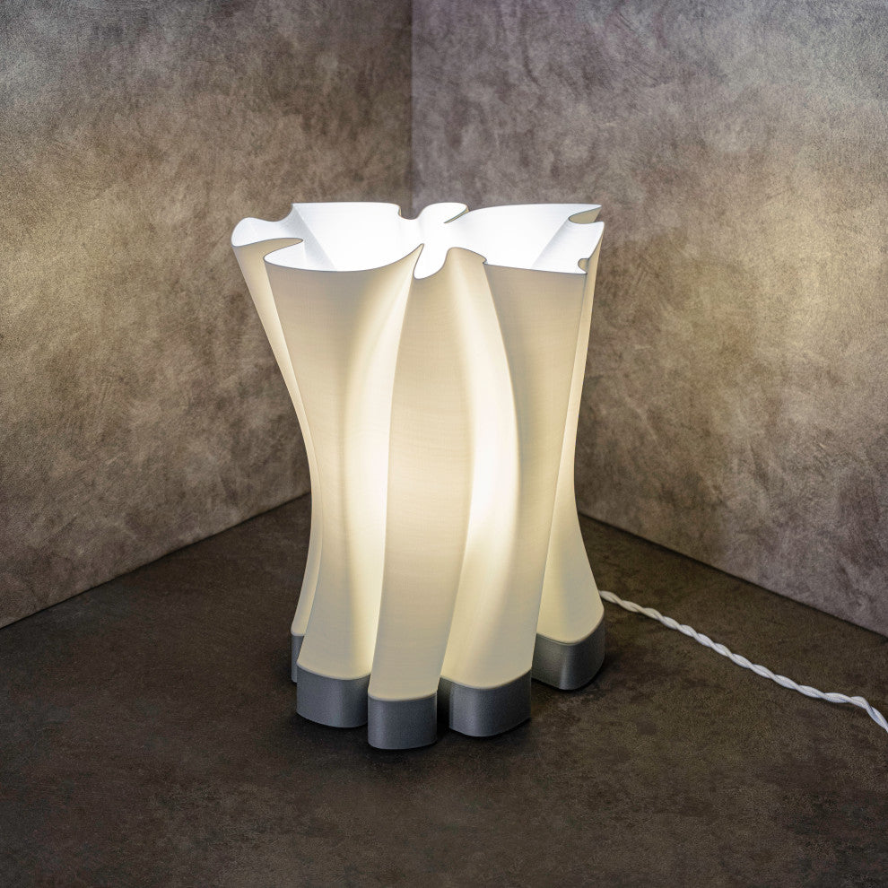 Flame 13.5" Bohemian Plant-Based PLA Dimmable LED Table Lamp, White/Gray