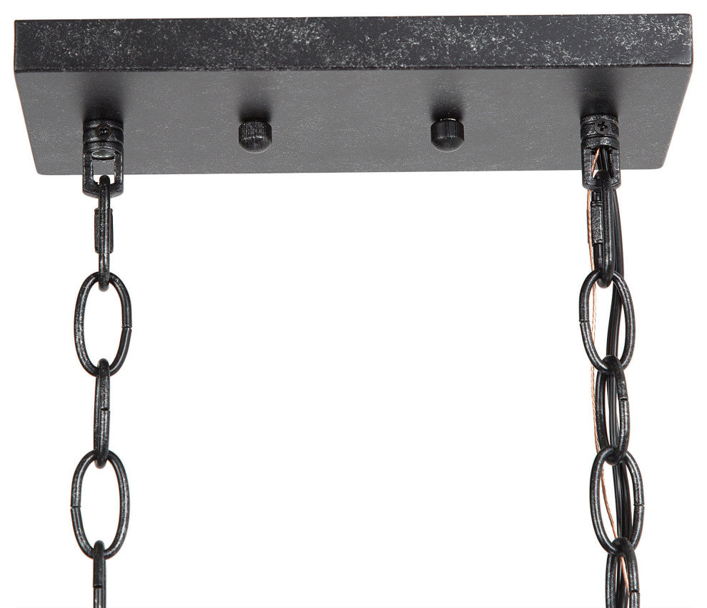 LNC 4-Lights Farmhouse Antique Black and Natural Wood Grain Linear Chandelier