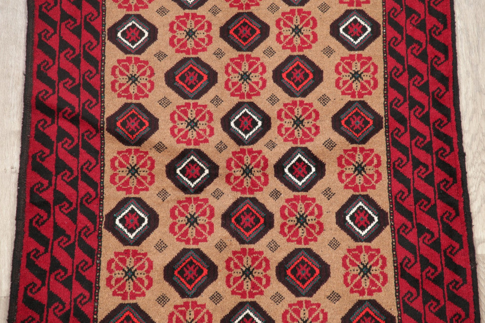Balouch Oriental Traditional Afghan Hand-Knotted Area Rug, Brown, 6'3"x3'5"