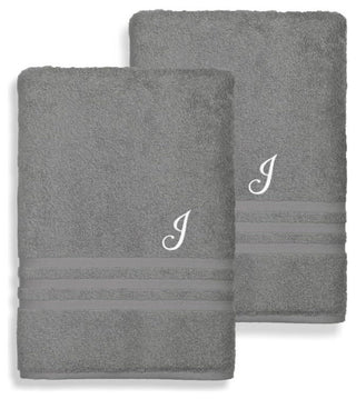 Denzi Bath Towels With Monogrammed Letter, Set of 2, J