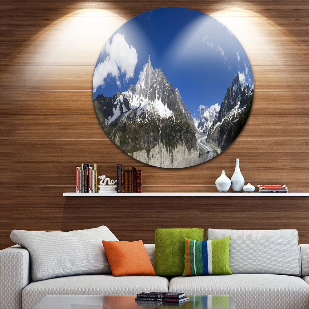 Glacier Nearby Chamonix Panorama, Landscape Disc Metal Wall Art, 36"