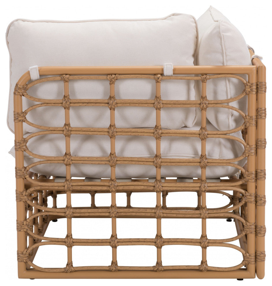 Beige and White Cane Corner Chair