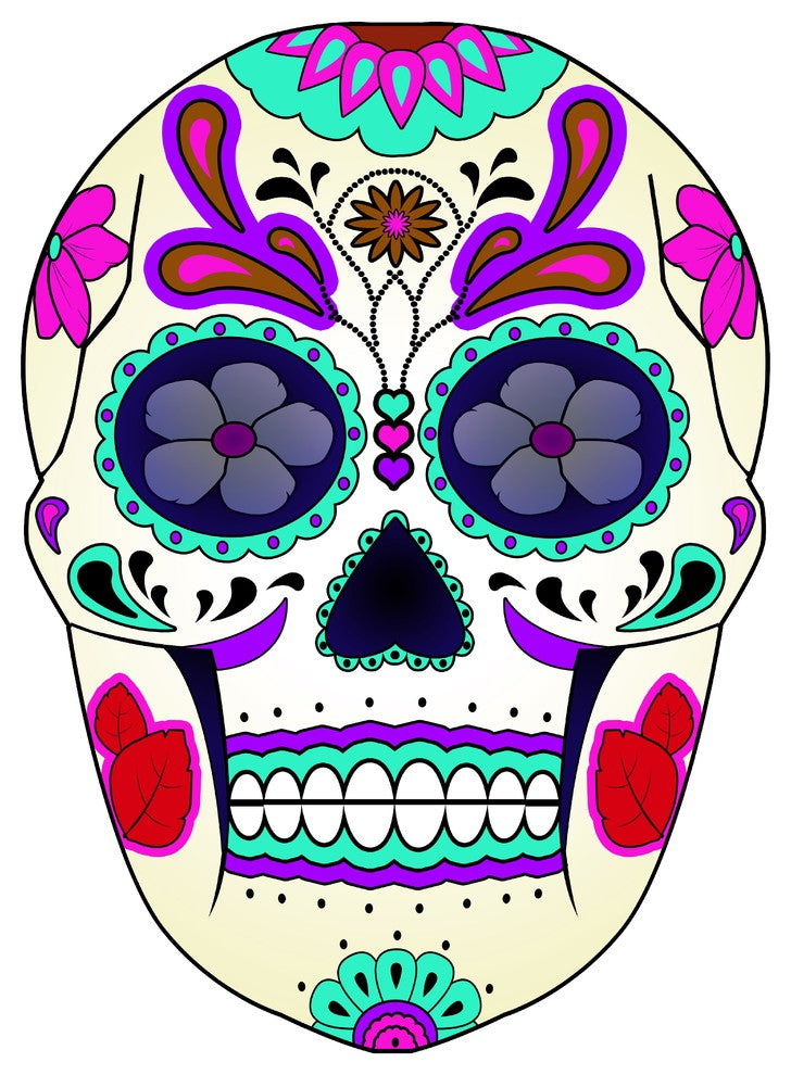 VWAQ - Dia De Los Muertos, Sugar Skull Peel And Stick Vinyl Wall Decal GJG5