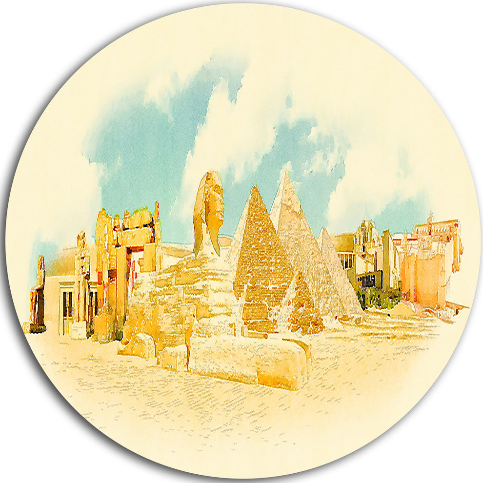 Cairo Panoramic View, Cityscape Watercolor Round Metal Wall Art, 23"