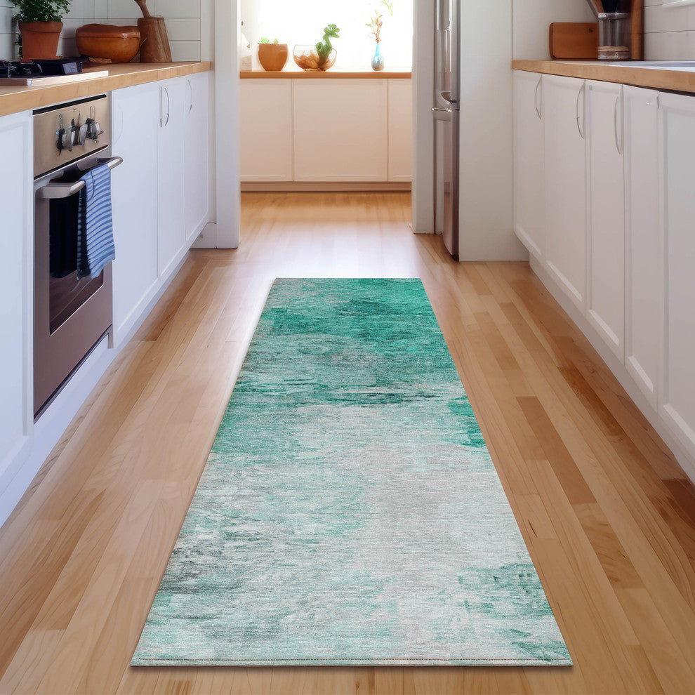 Premium Machine Washable Mayfield AMF595 Teal 2'3" x 7'6" Runner Rug
