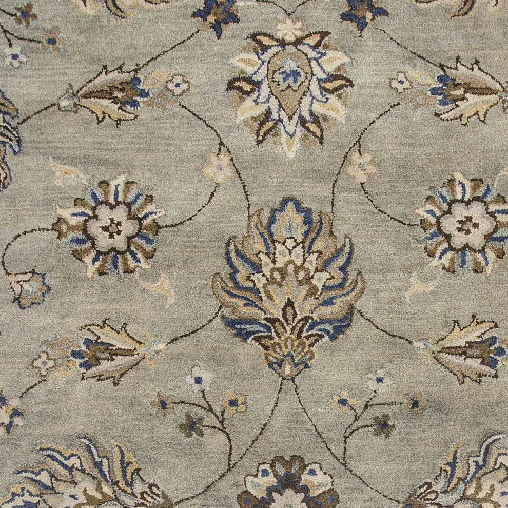HomeRoots 5' Round Grey Floral Vine Wool Indoor Area Rug