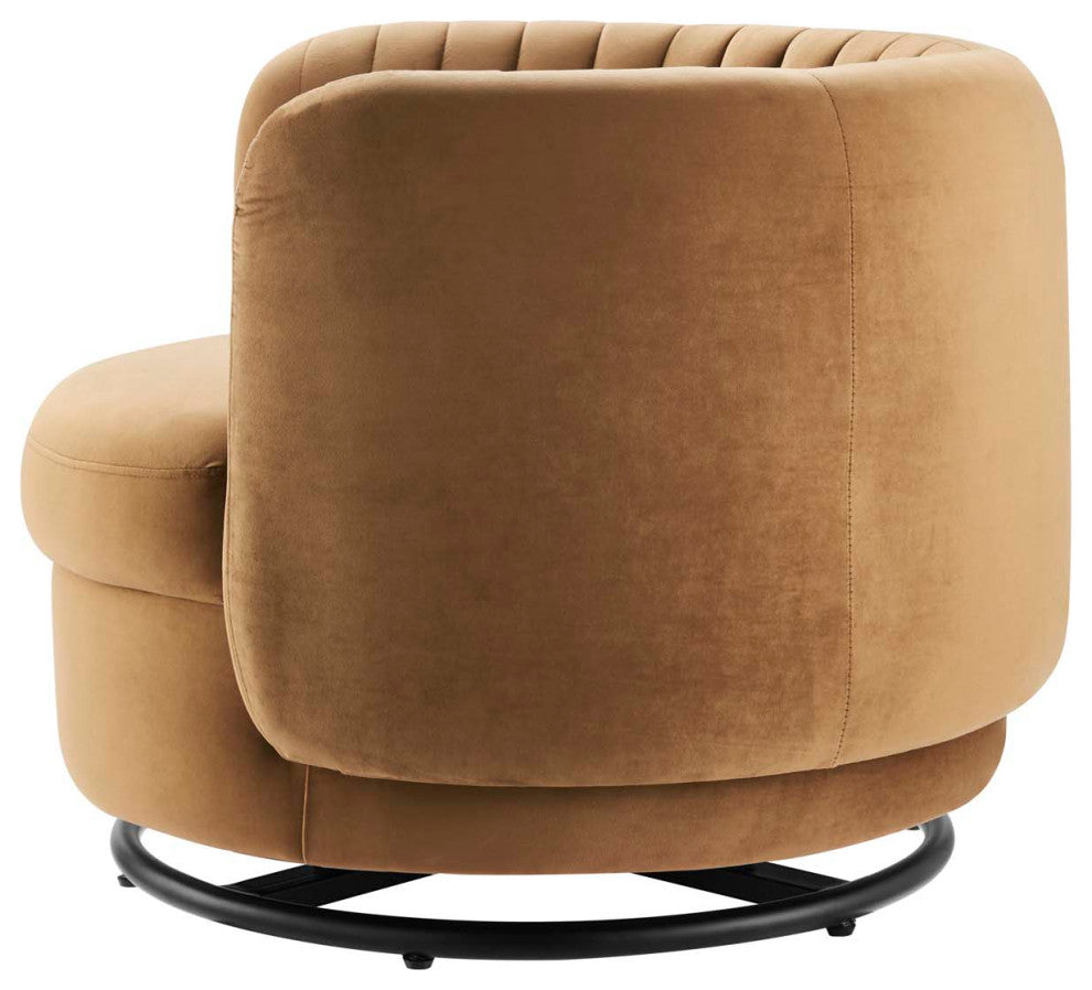 Armchair Swivel Accent Tufted Chair, Black Brown, Velvet, Modern, Hospitality