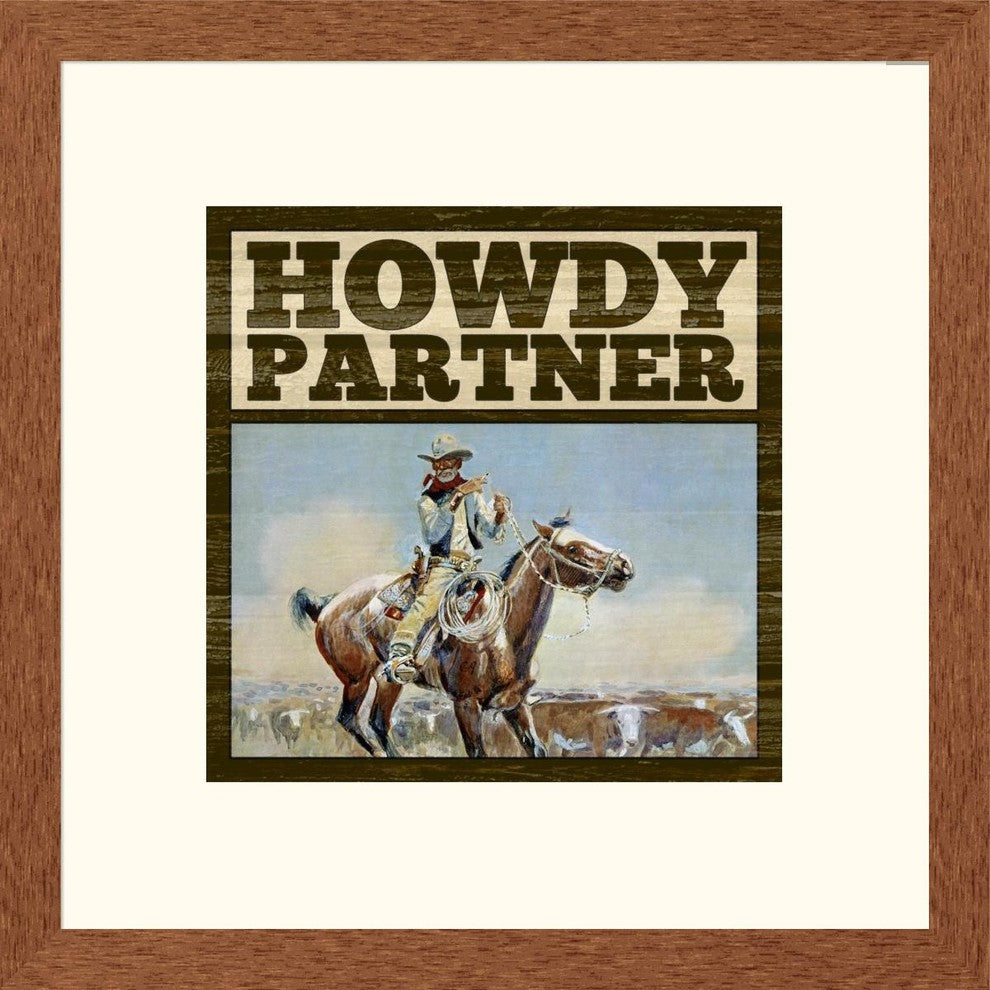 "Western - Howdy Partner" Framed Digital Print by BG.Studio, 21x21"