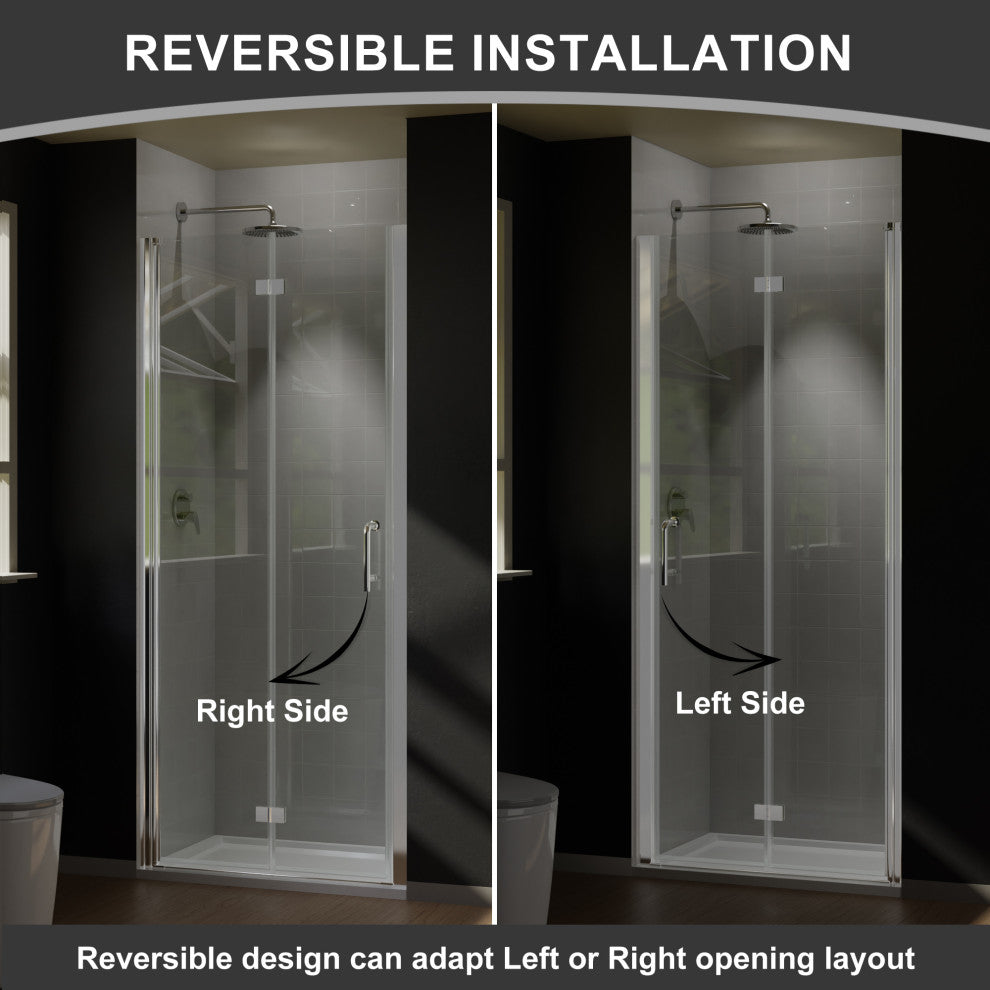 32" W x 72" H Semi-Frameless Bi-Fold Shower Door, Chrome