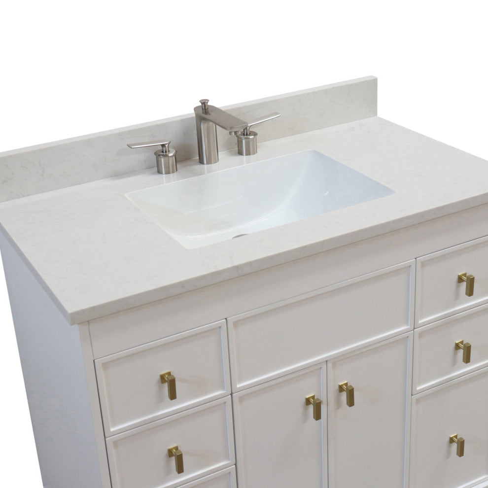 39" Single Sink Vanity, White Finish With Engineered Stone Top