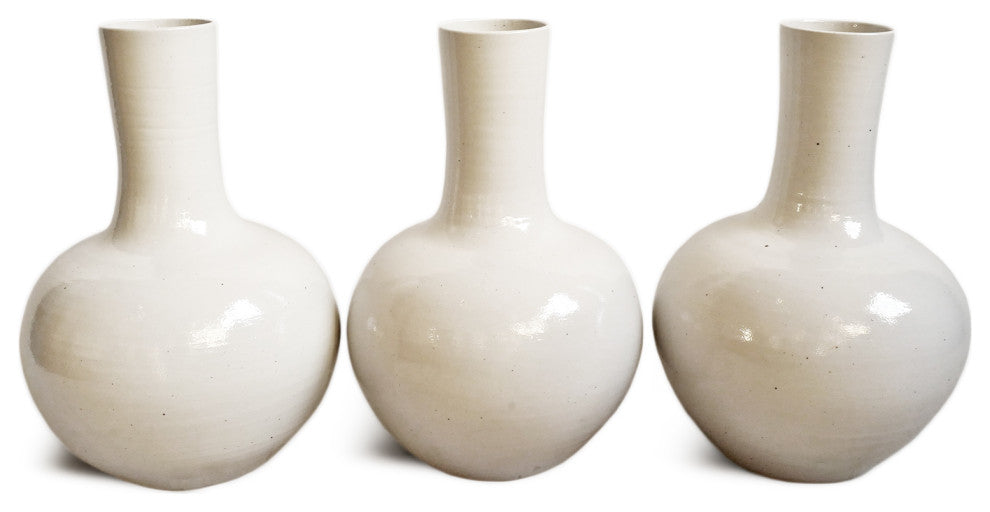 White Long Neck Ceramic Vase