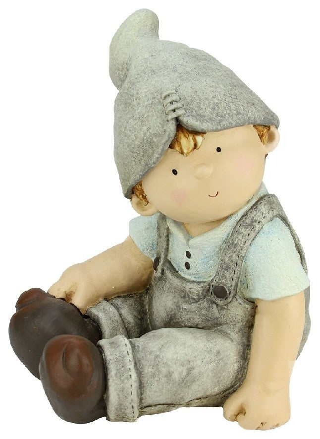 Young Boy Sitting Outdoor Patio Garden Statue