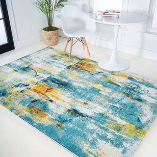 Contemporary POP Modern Abstract Area Rug, Blue/Cream, 5x8