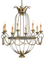 Elegance 8 Light Chandelier, Etruscan and Gold Leaf