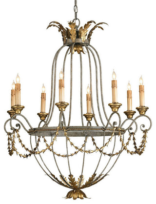 Elegance 8 Light Chandelier, Etruscan and Gold Leaf