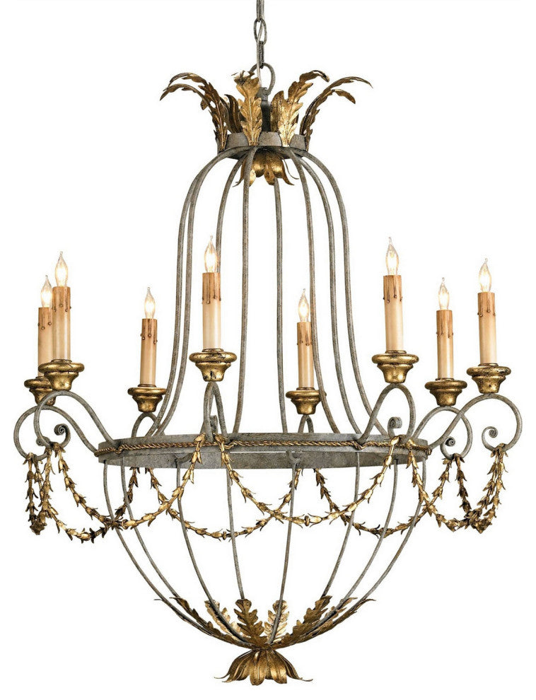 Elegance 8 Light Chandelier, Etruscan and Gold Leaf