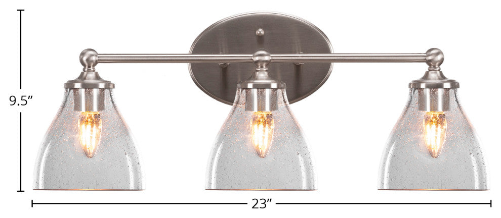 Capri 3-Light Bath Bar, Brushed Nickel/Clear Bubble