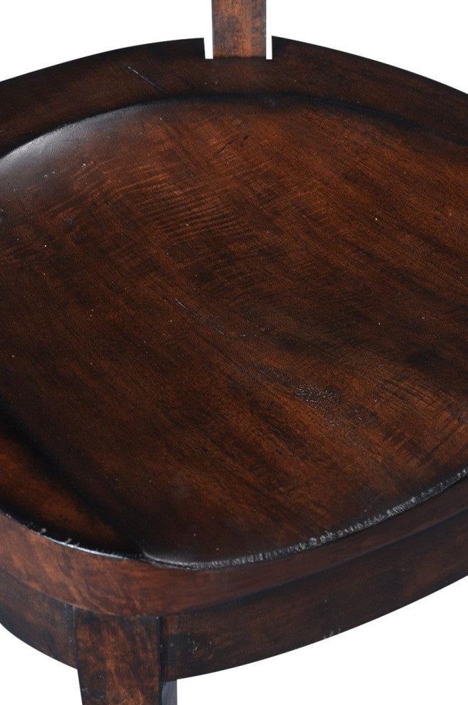 Cafe Side Chair Dining Carved Wood Saddle Seat, Curved X-Back, Dark