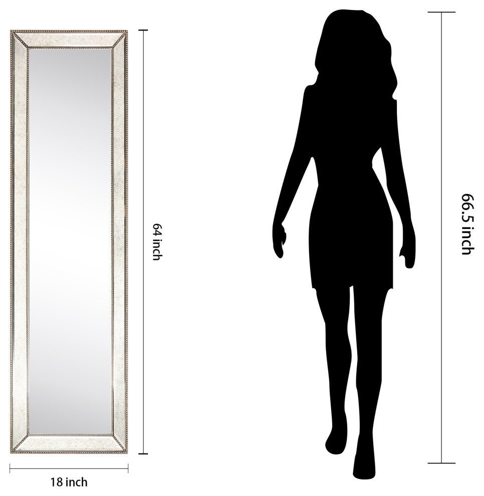 Champagne Bead Beveled Rectangle Cheval, Floor Mirror,1"-Beveled Center 18"x64"