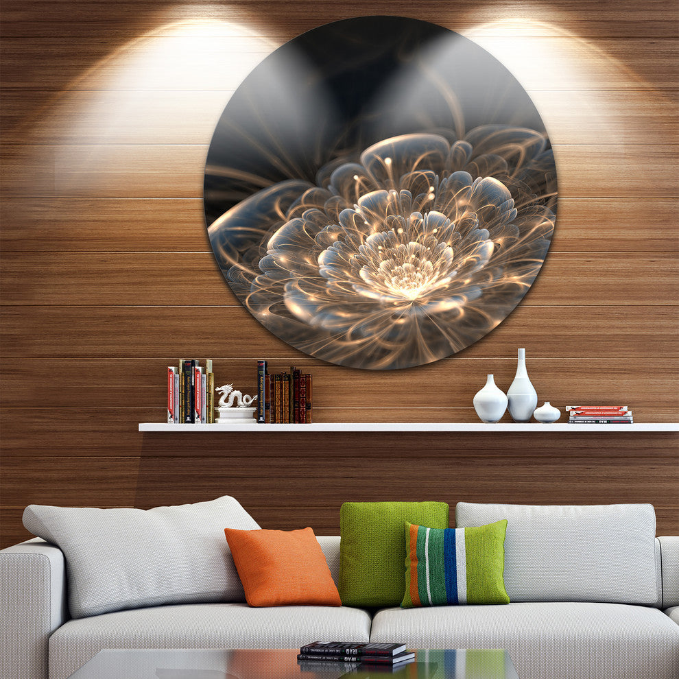 Fractal Flower With Golden Rays, Floral Disc Metal Wall Art, 11"