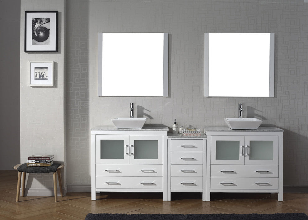 Virtu Dior 82" Double Bathroom Vanity, White With Faucet and Mirrors