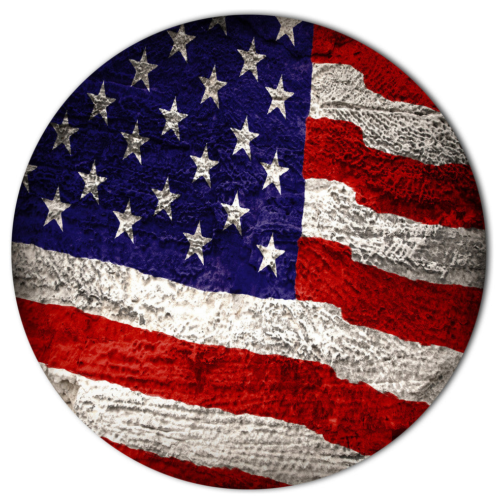 American Flag Watercolor, Round Metal Wall Art, 11"