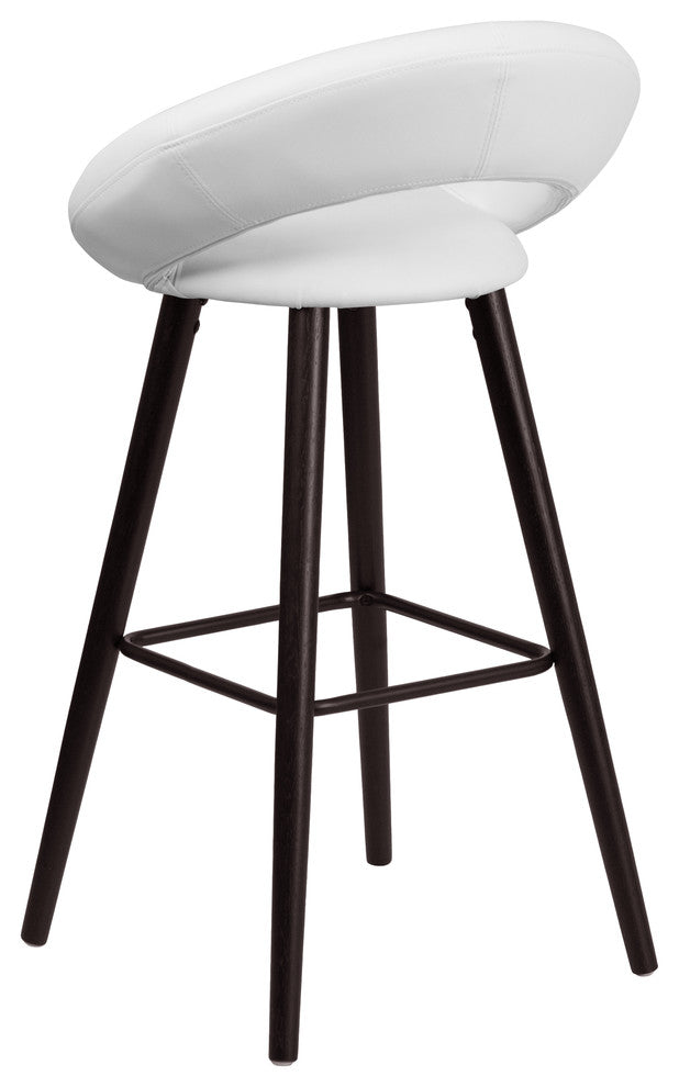Kelsey Series 30" Vinyl Barstool With Cappuccino Wood Frame, White