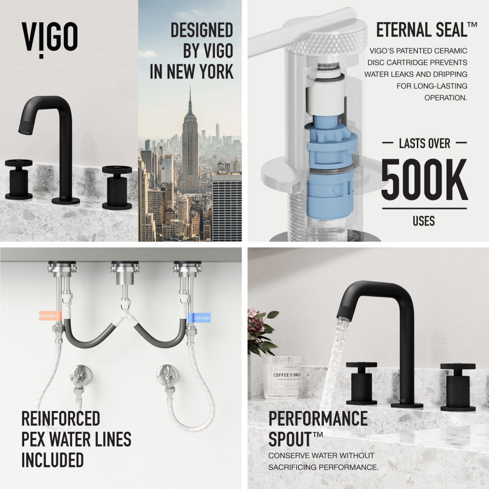 VIGO Cass 8" H 2-Handle Widespread Bathroom Faucet, Matte Black