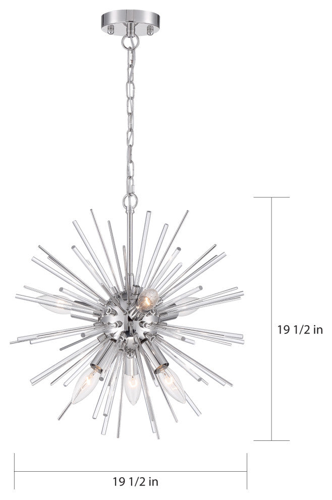 Cirrus - 8 Light Chandelier - with Glass Rods - Polished Nickel Finish
