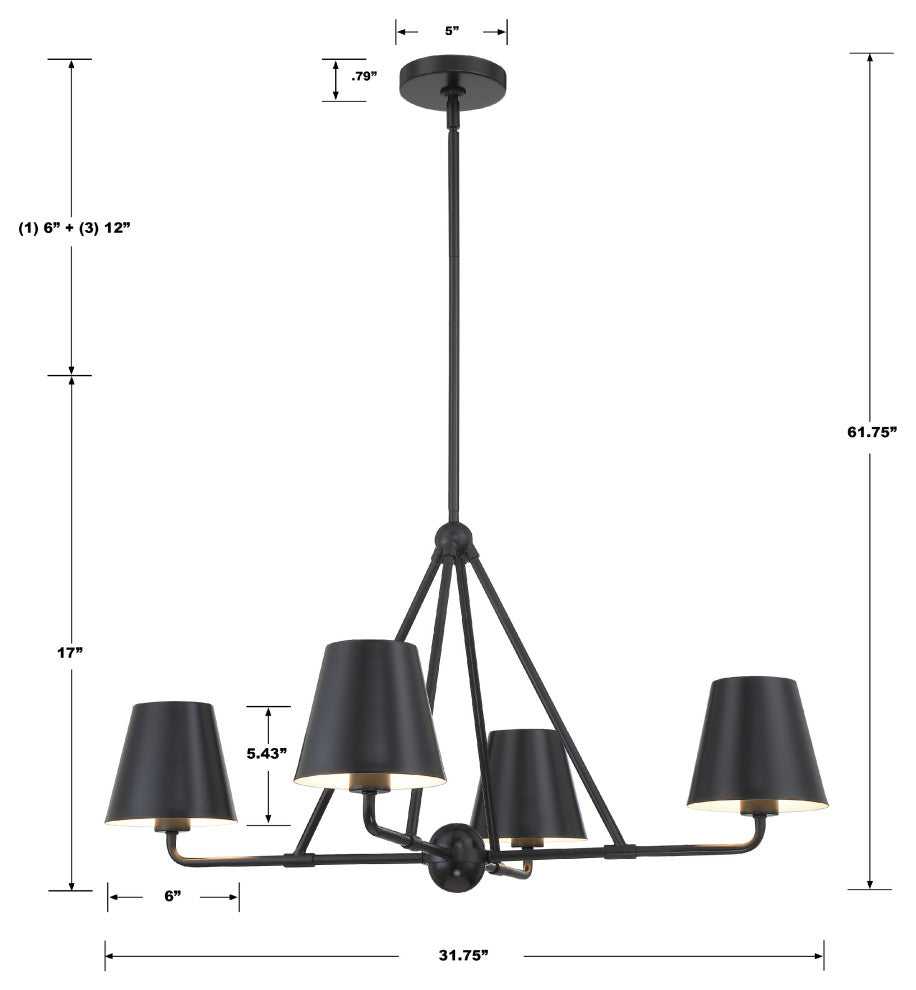 Xavier 4-Light Matte Black Chandelier