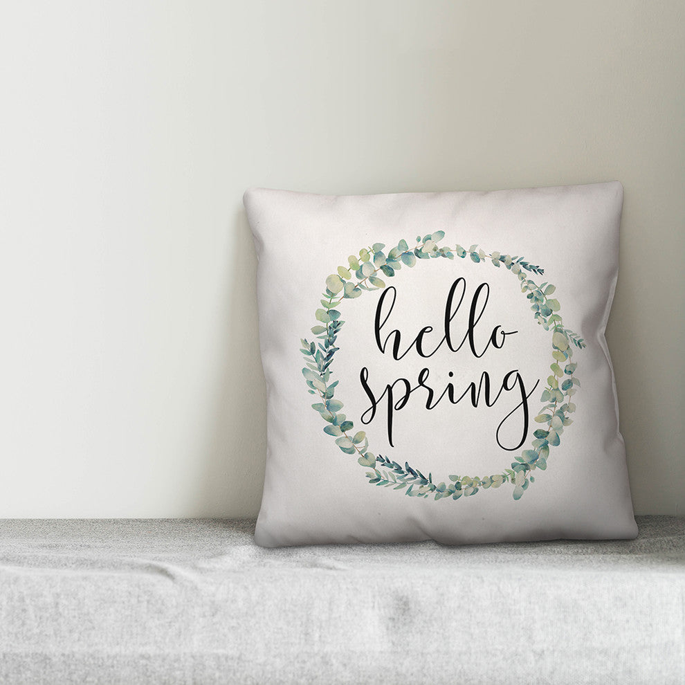 Hello Spring Wreath 20x20 Throw Pillow