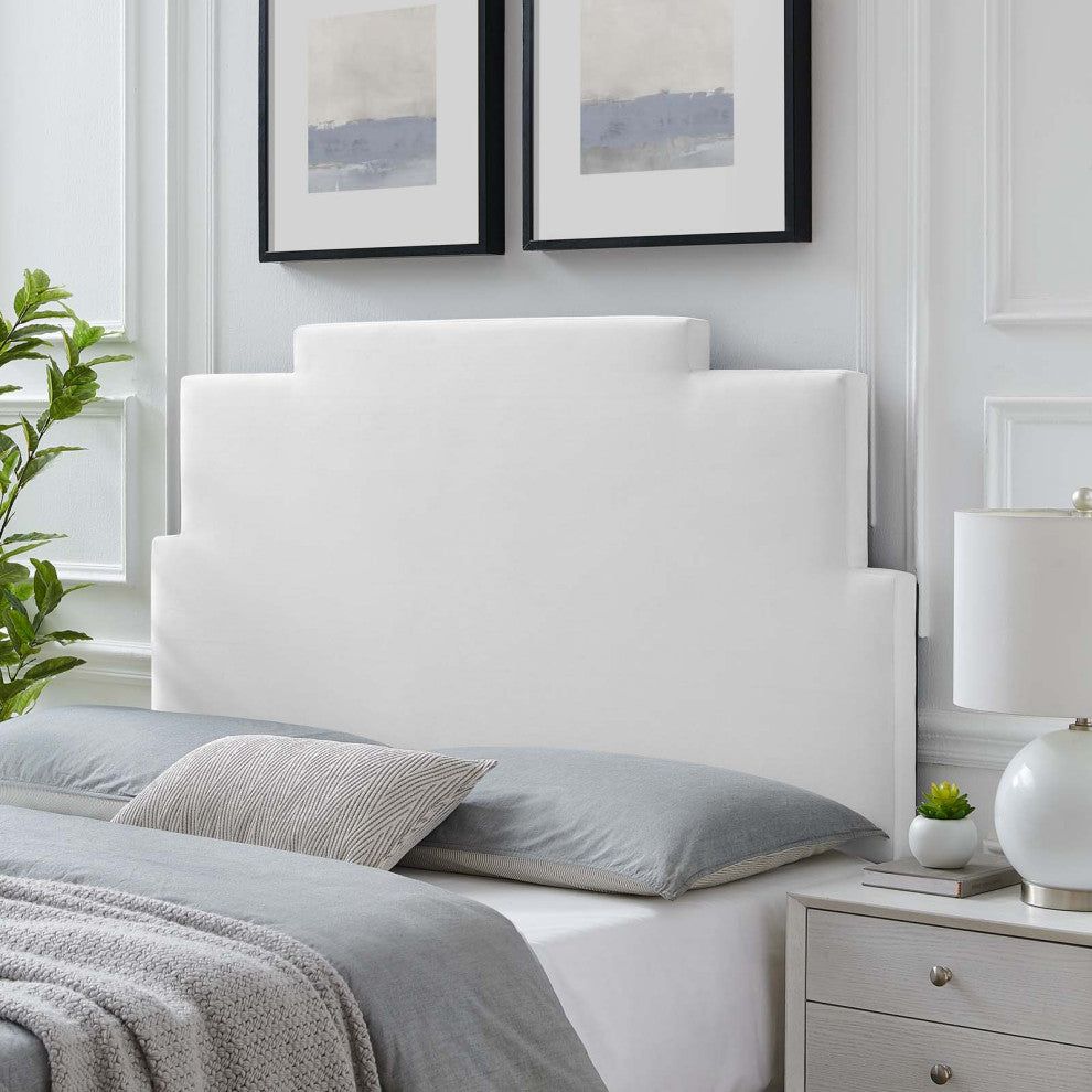 Headboard, King Size, Velvet, White, Modern Contemporary, Bedroom Master Suite