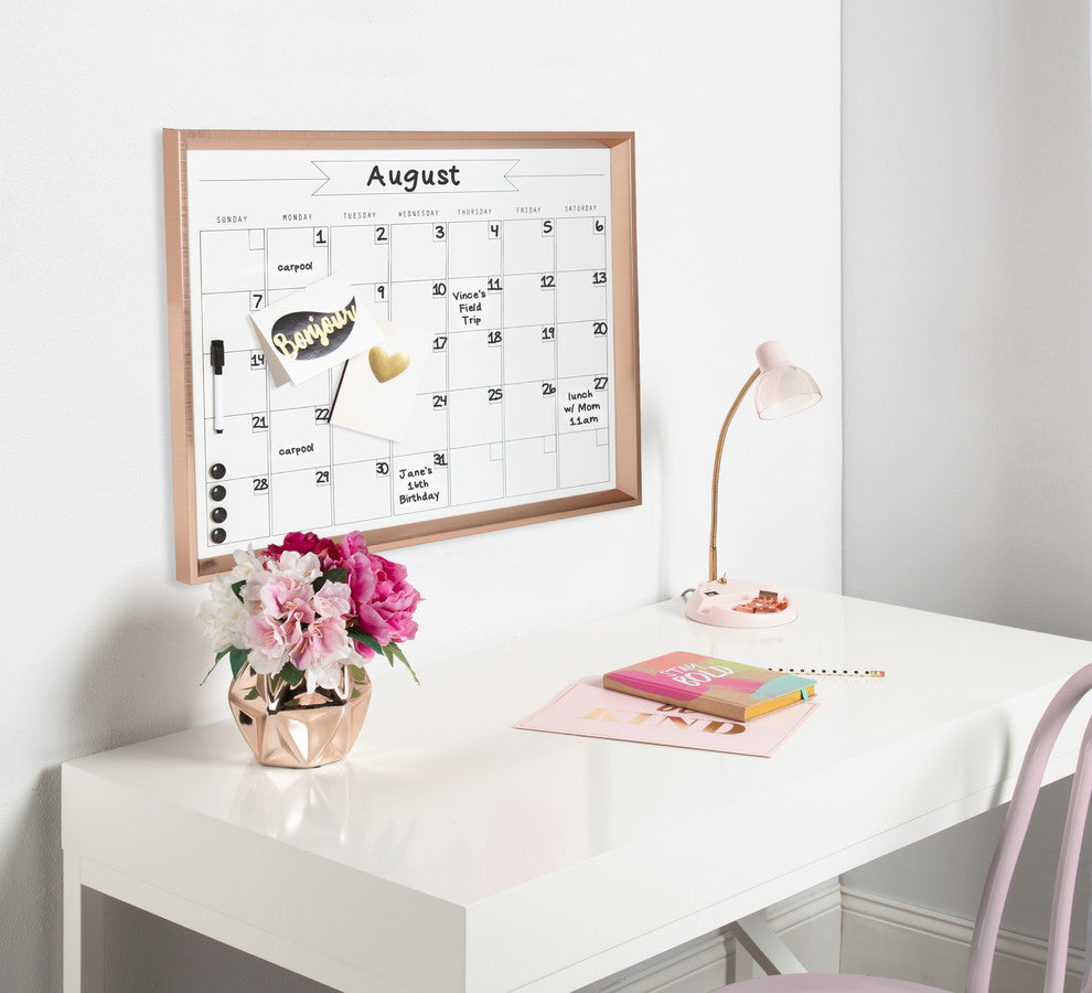 Kate and Laurel Calter Framed Magnetic Dry Erase Calendar, Rose Gold