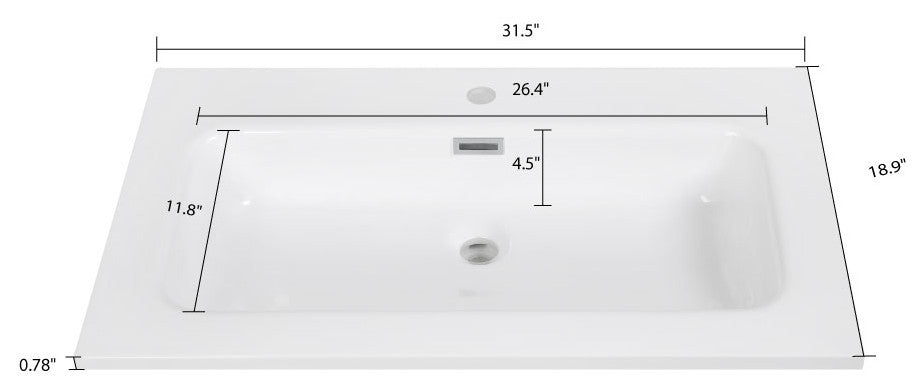 32" Solid Surface Resin Streamline K-1801-32 Vanity Top