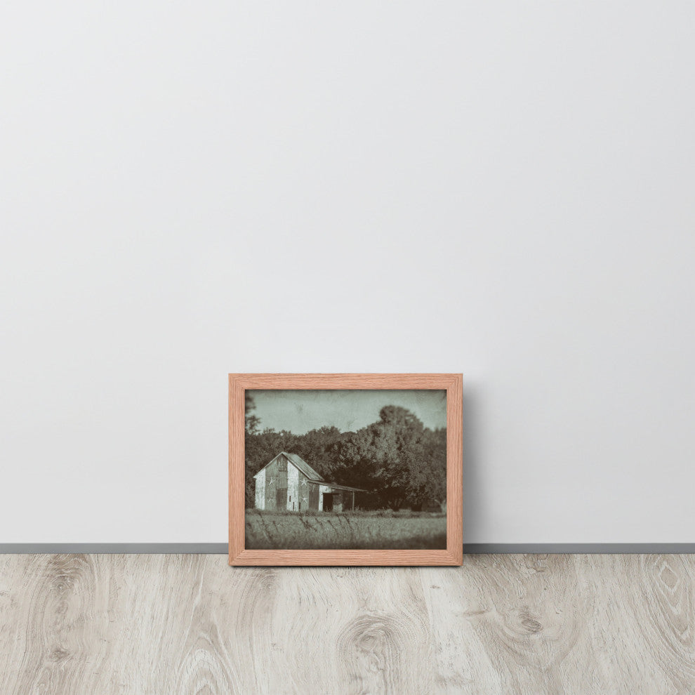 Patriotic Barn in Field Vintage Black and White Framed Photo Wall Art Print, Red Oak, 8" X 10"