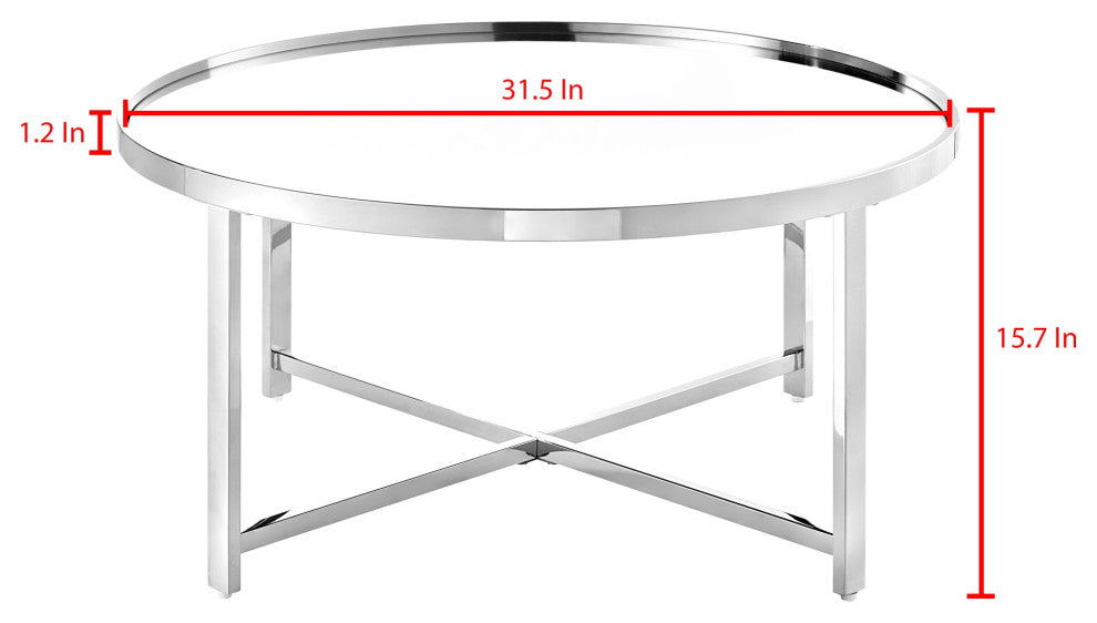 Nicole Miller Alinah Coffee Table, Mirrored Top, Chrome
