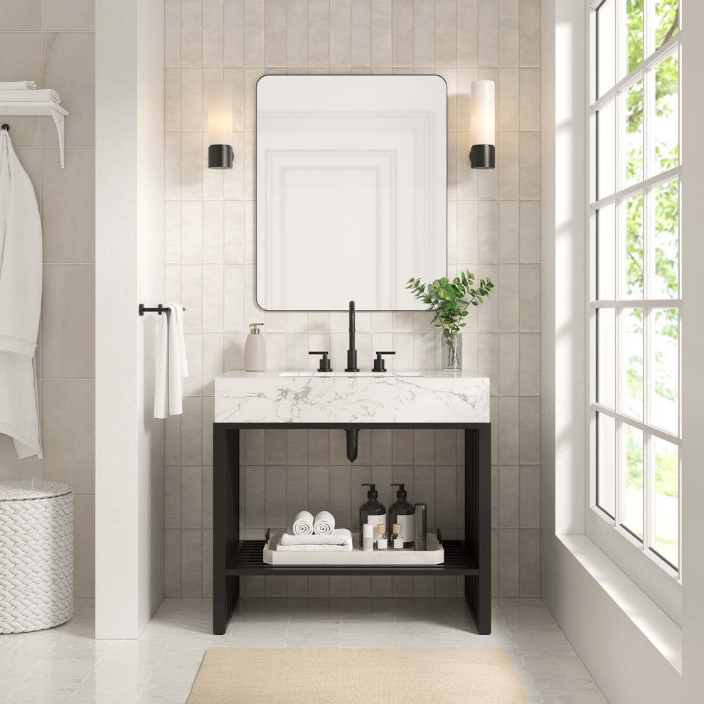 Gridiron 36" Bathroom Vanity, White Black