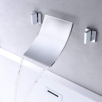Brushed Nickel Wall Tub Filler with High Flow Waterfall Design and Two Handles, Chrome