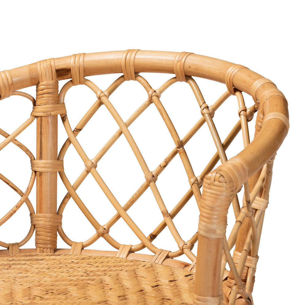 Steele Modern Bohemian Rattan Collection, Natural Brown, Counter Stool