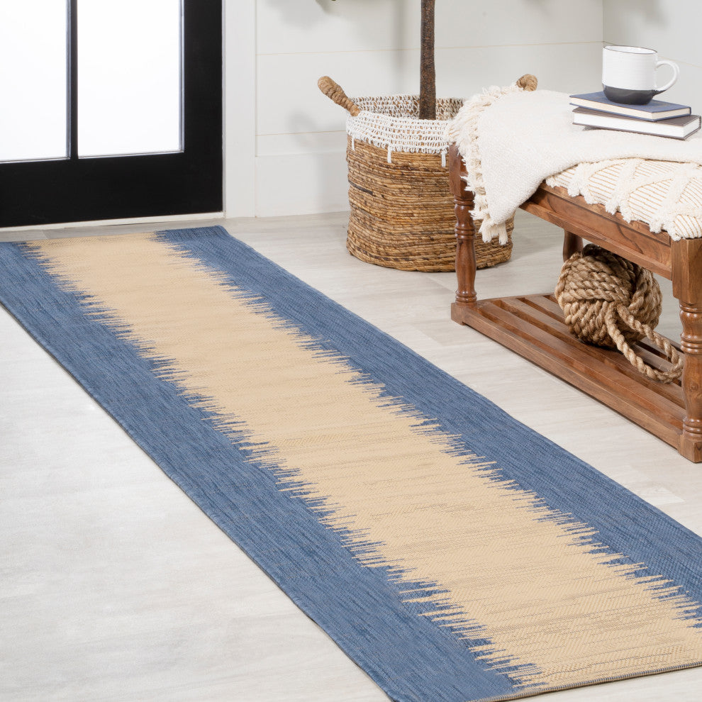 Tavira Modern Strie' Area Rug, Blue/Beige, 2 X 8