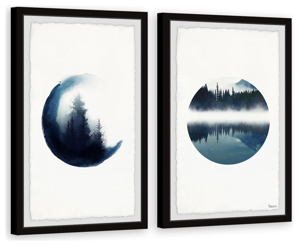 Forest Mountain Reflection Diptych, 32"x24"