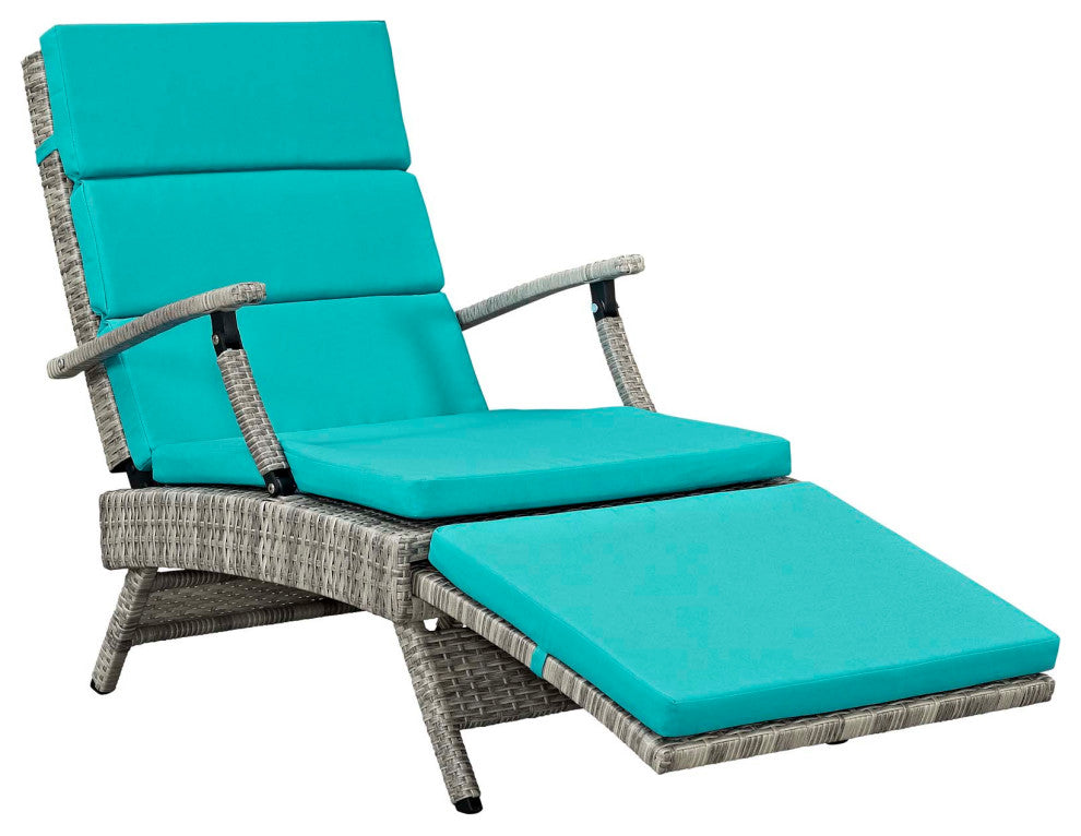 Envisage Chaise Outdoor Patio Wicker Rattan Lounge Chair-Light Gray Turquoise