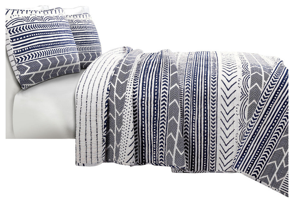 Hygge Geo 3-Piece Quilt Set, Navy, King