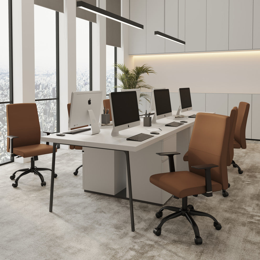 LeisureMod Evander Leather Office Chair With Adjustable Height, Dark Brown