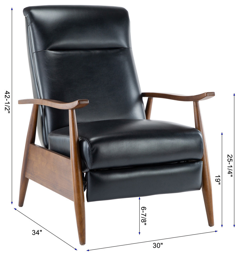 Solaris Wood Arm Push Back Recliner, Black