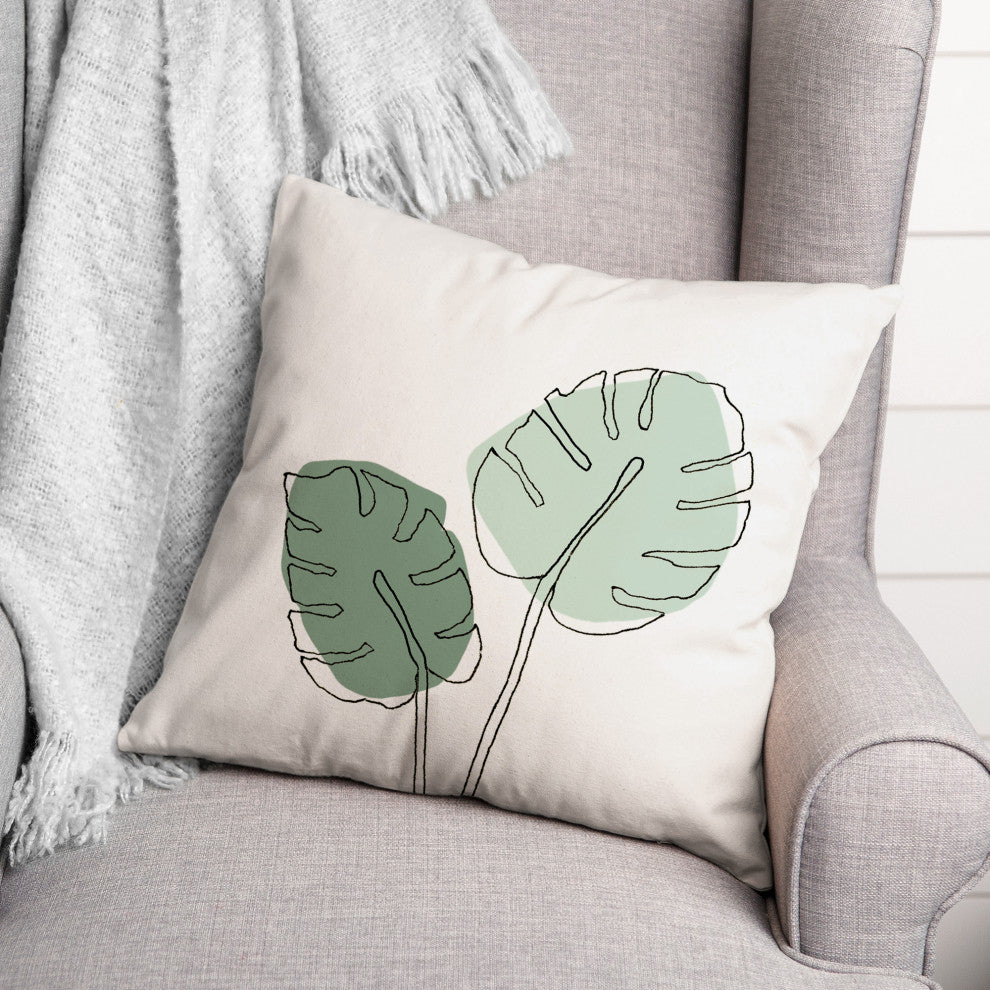 Sketch Monstera Leaf Colors 18x18 Spun Poly Pillow
